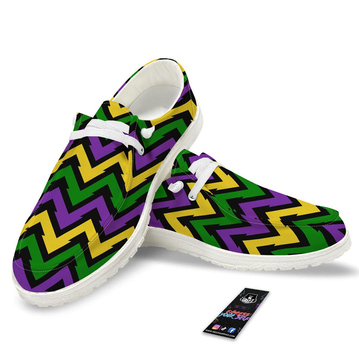 Fat Tuesday Zigzag Mardi Gras Print White Loafers-grizzshop