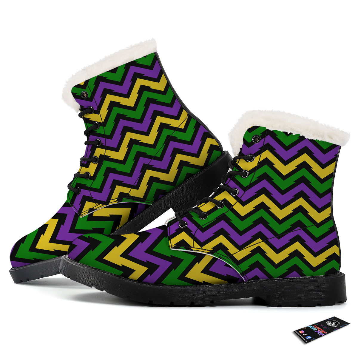Fat Tuesday Zigzag Mardi Gras Print Winter Boots-grizzshop