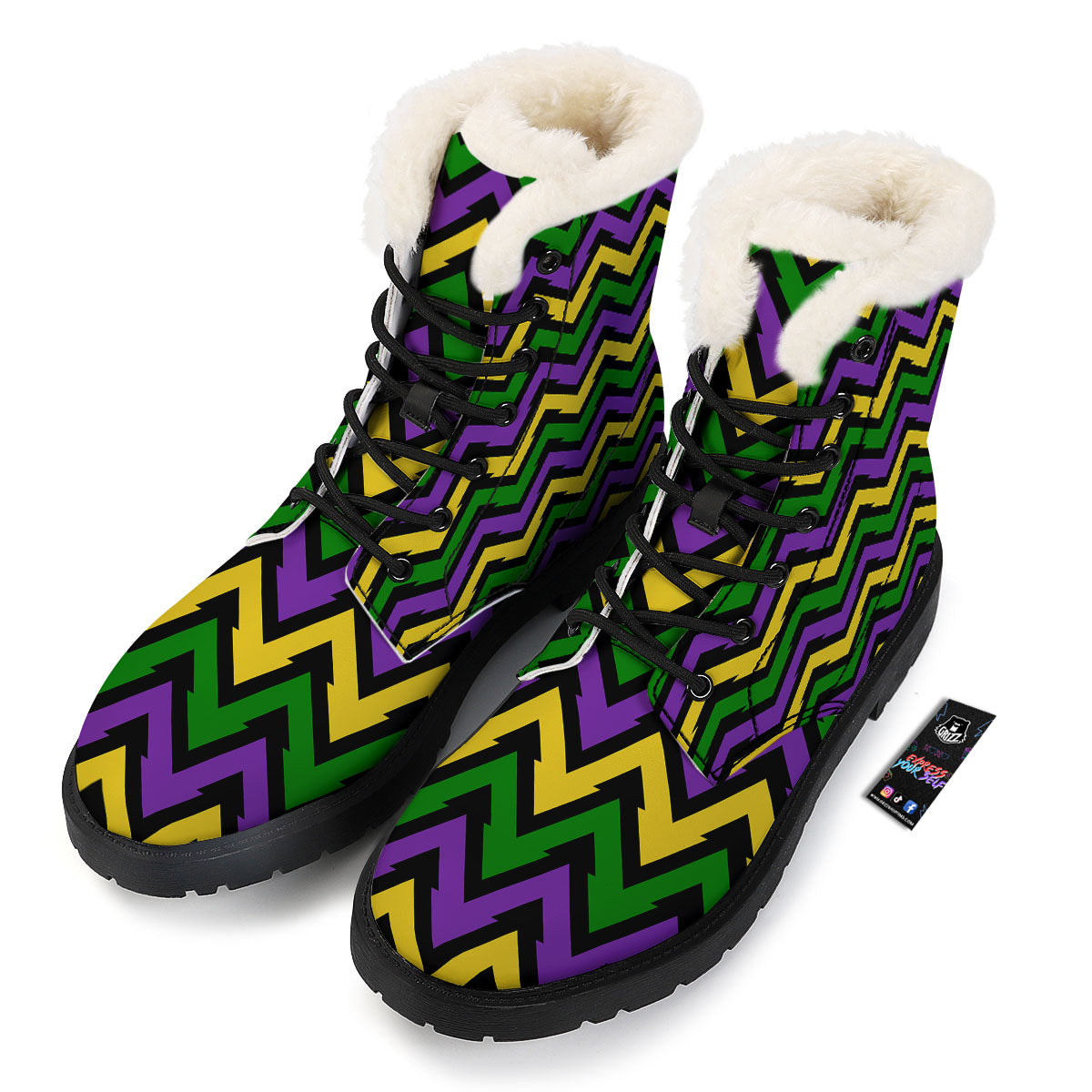 Fat Tuesday Zigzag Mardi Gras Print Winter Boots-grizzshop