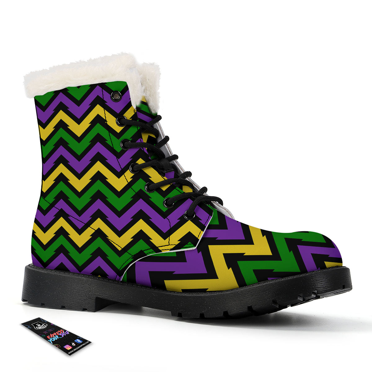 Fat Tuesday Zigzag Mardi Gras Print Winter Boots-grizzshop