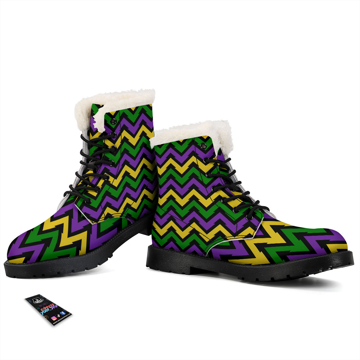 Fat Tuesday Zigzag Mardi Gras Print Winter Boots-grizzshop