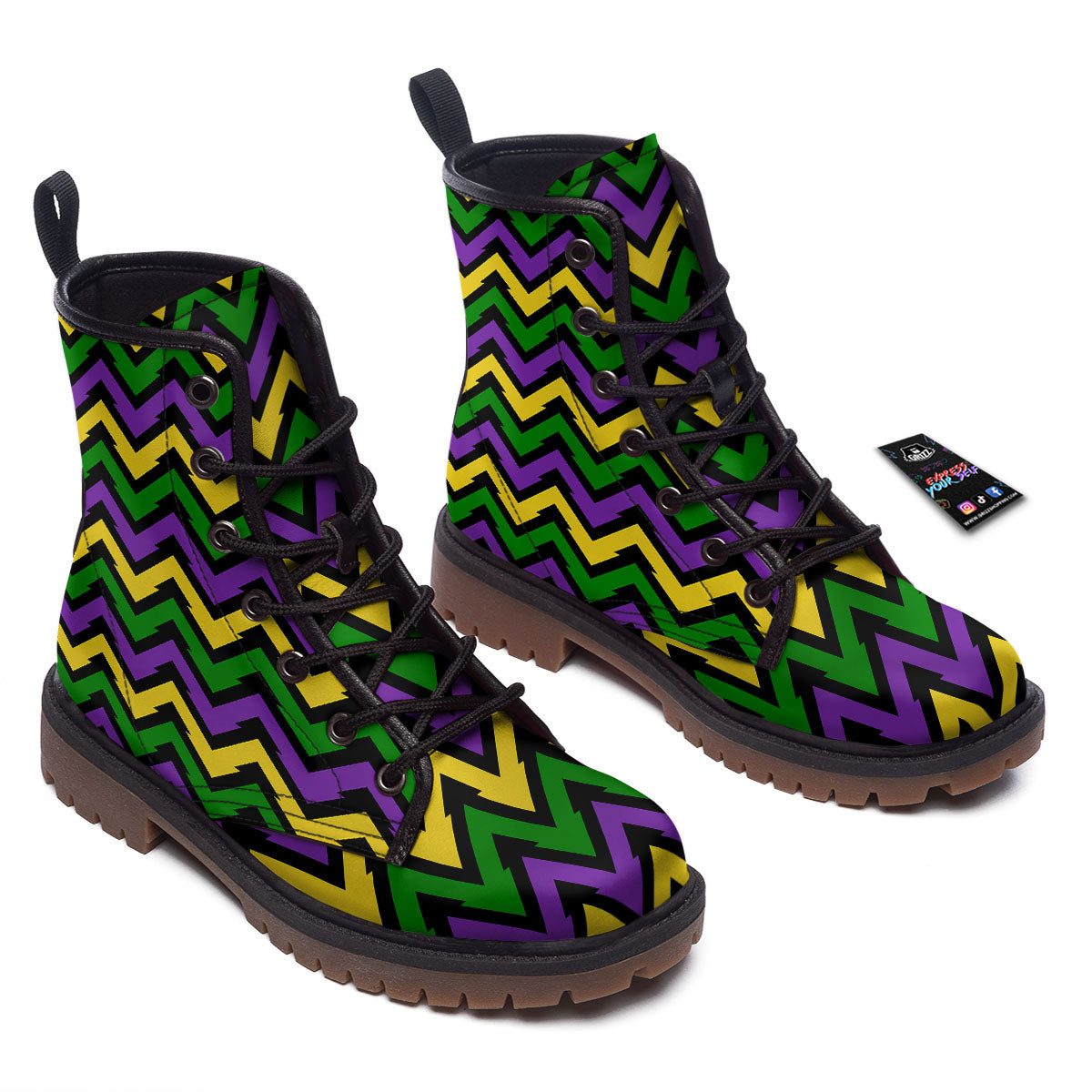 Fat Tuesday Zigzag Mardi Gras Print Work Boots-grizzshop