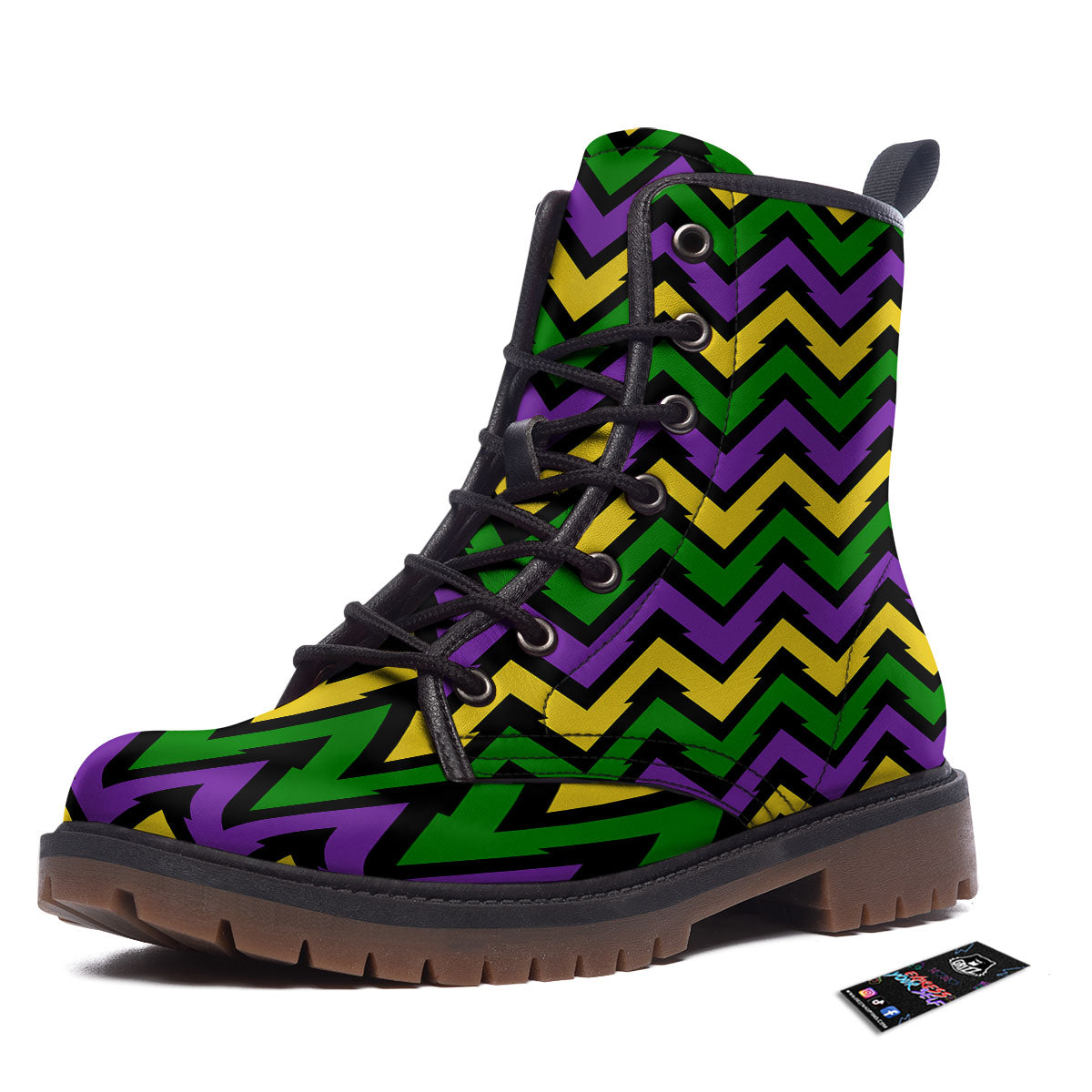 Fat Tuesday Zigzag Mardi Gras Print Work Boots-grizzshop