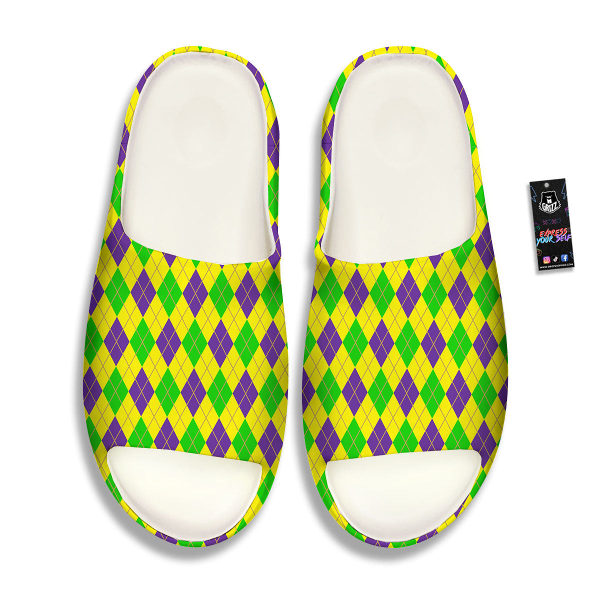 Fat Tuesday Argyle Mardi Gras Print Sandals-grizzshop