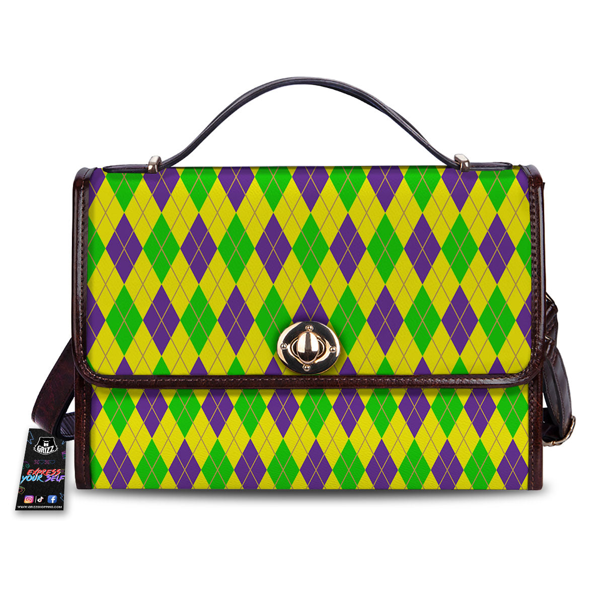 Fat Tuesday Argyle Mardi Gras Print Women's Satchel Bag