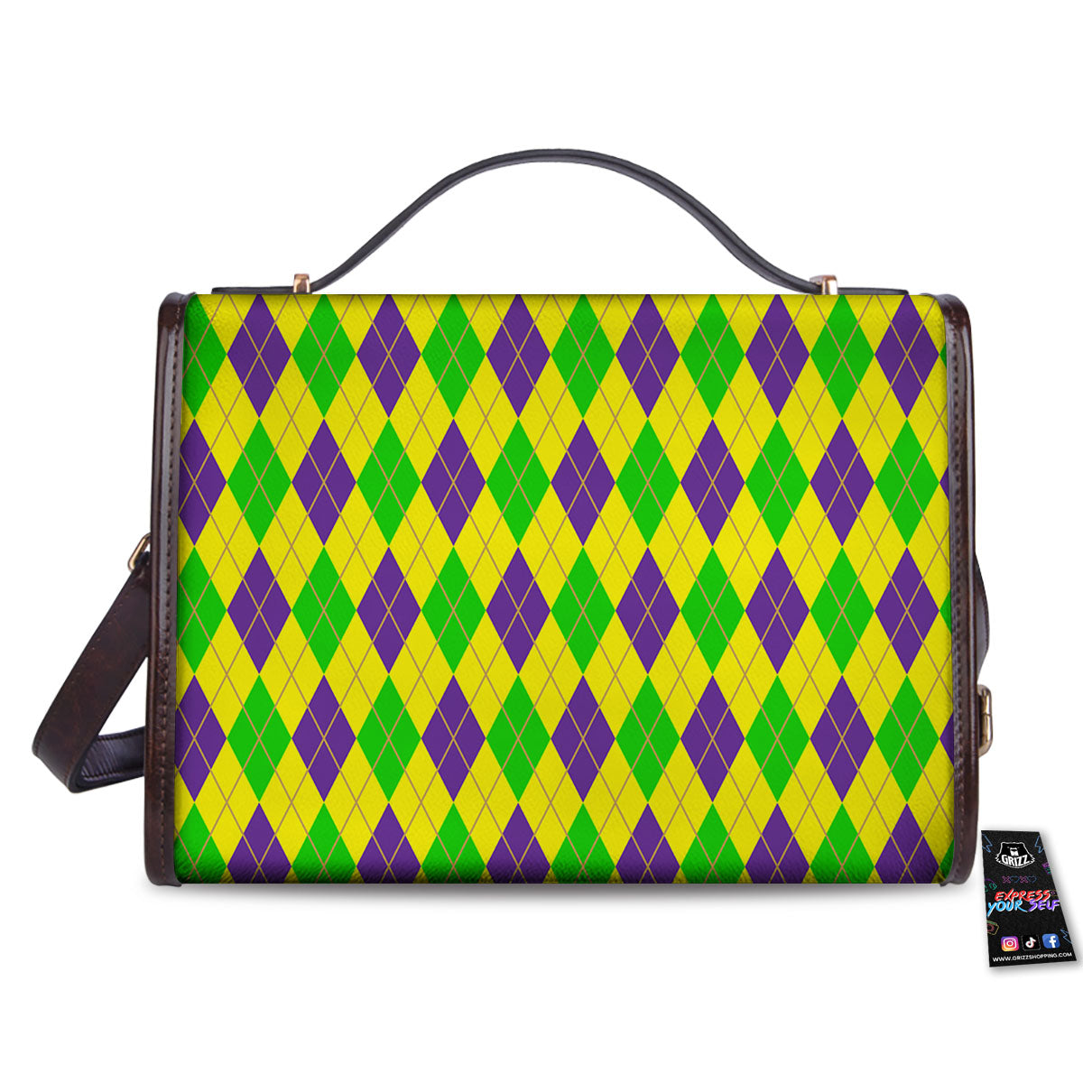 Fat Tuesday Argyle Mardi Gras Print Women's Satchel Bag
