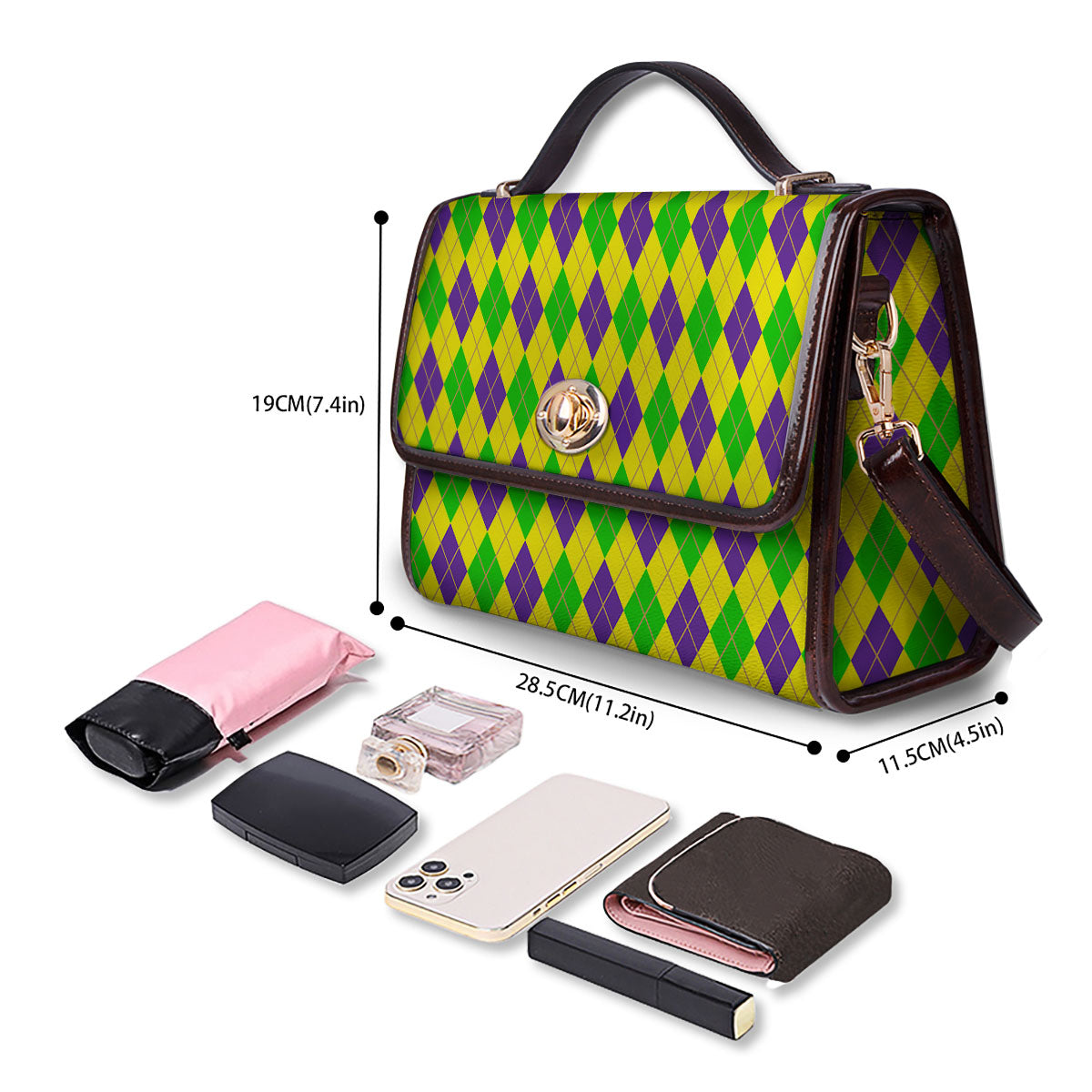 Fat Tuesday Argyle Mardi Gras Print Women's Satchel Bag