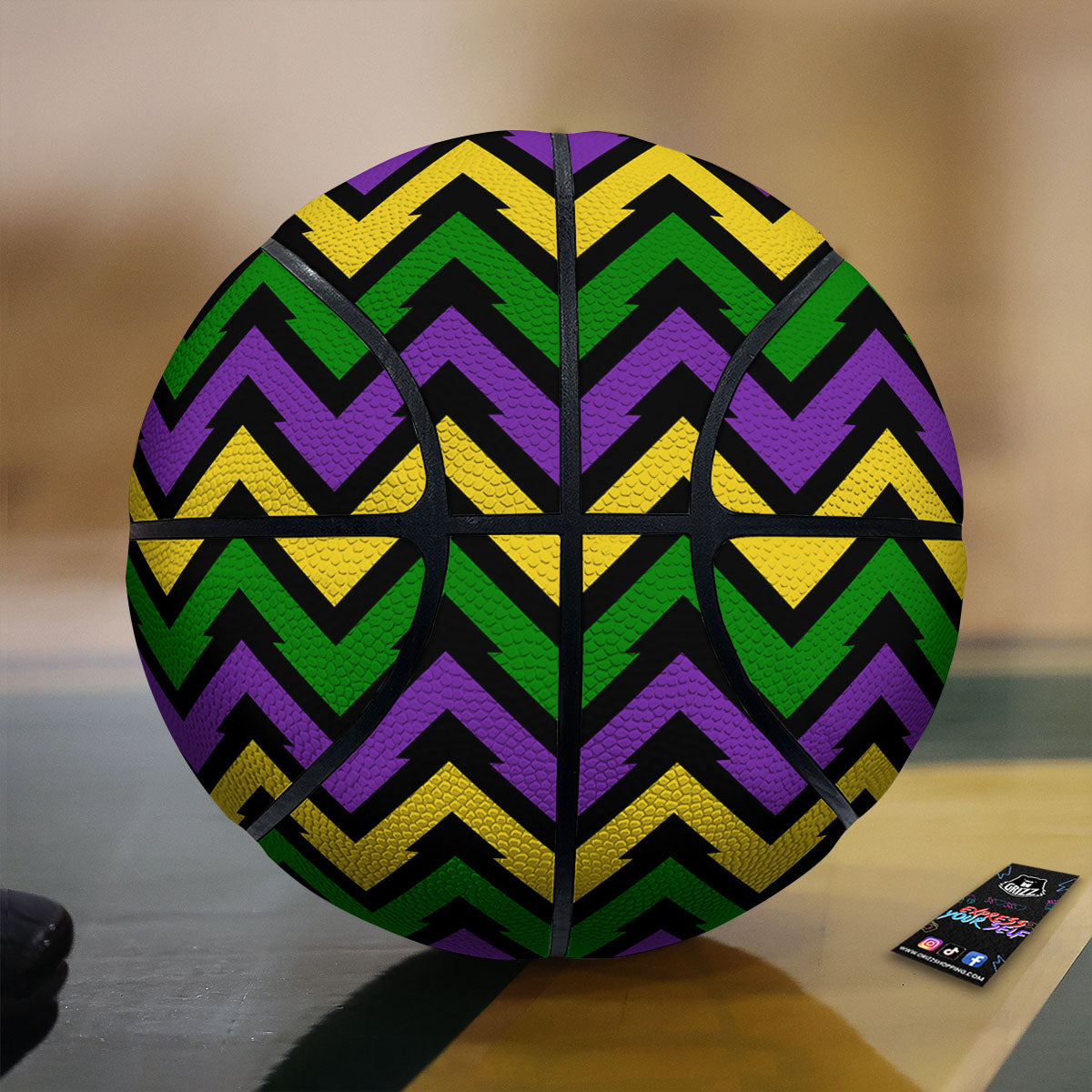 Fat Tuesday Zigzag Mardi Gras Print Basketball