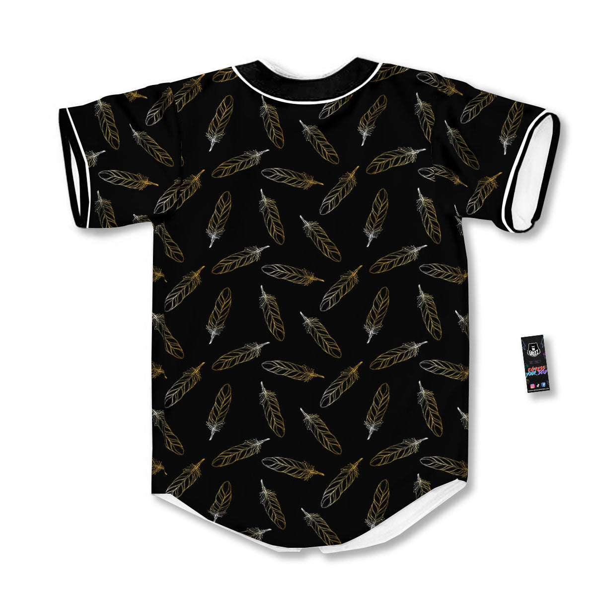 Feather Black And Gold Print Pattern Baseball Jersey-grizzshop