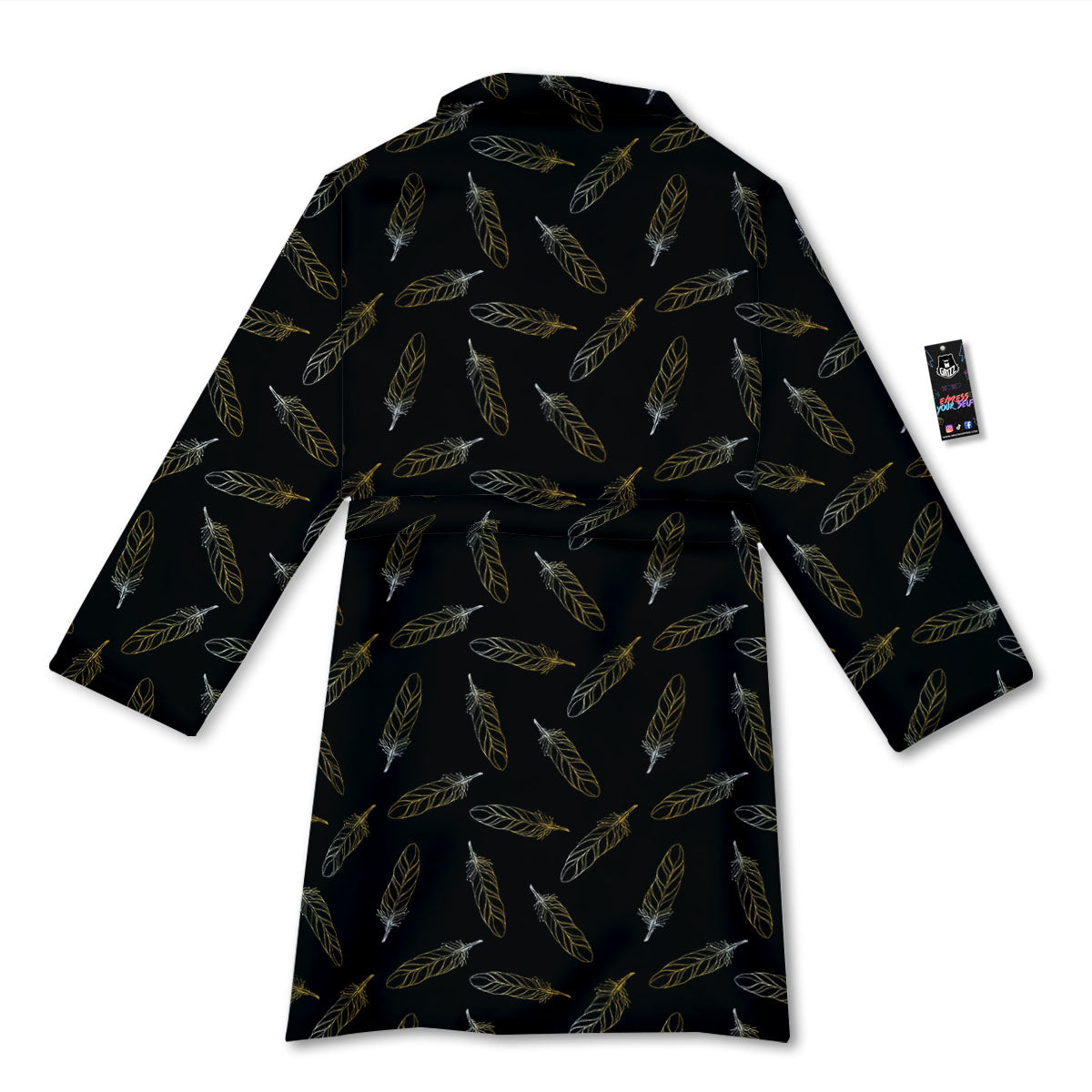 Feather Black And Gold Print Pattern Bathrobe-grizzshop