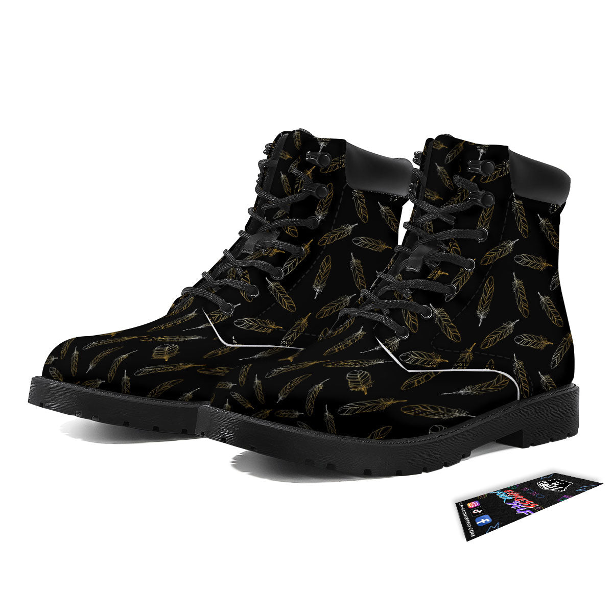 Feather Black And Gold Print Pattern Boots-grizzshop
