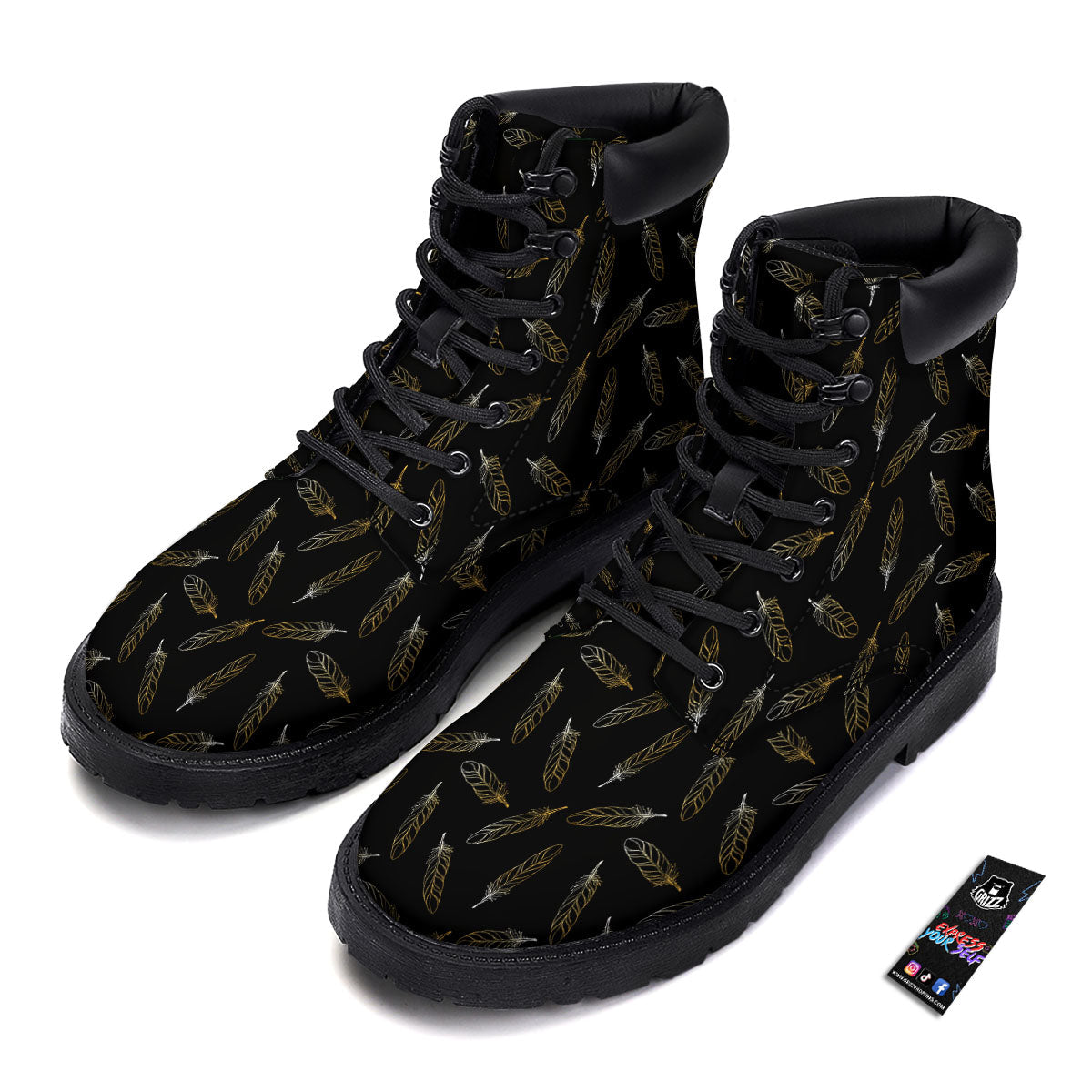 Feather Black And Gold Print Pattern Boots-grizzshop