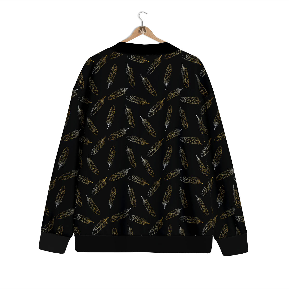 Feather Black And Gold Print Pattern Cardigan-grizzshop