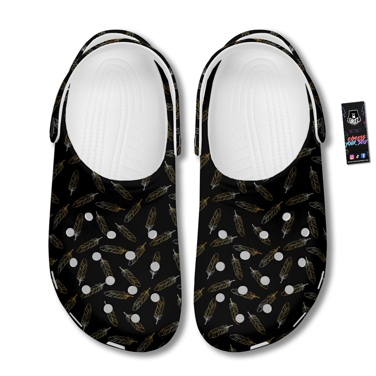 Feather Black And Gold Print Pattern Clog-grizzshop