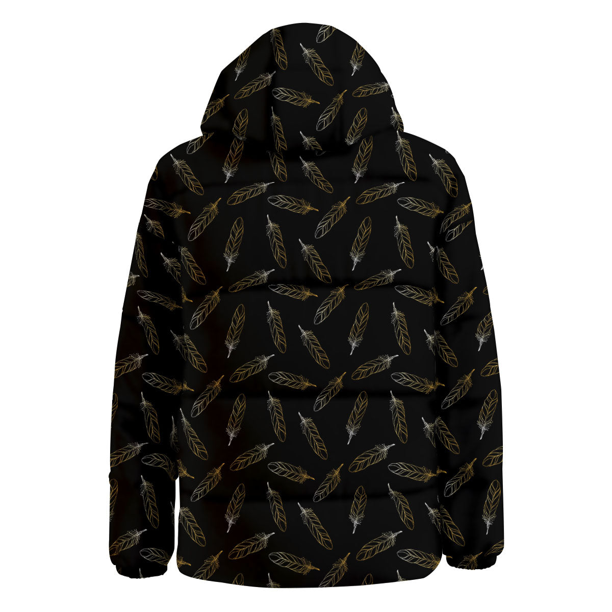 Feather Black And Gold Print Pattern Down Jacket-grizzshop