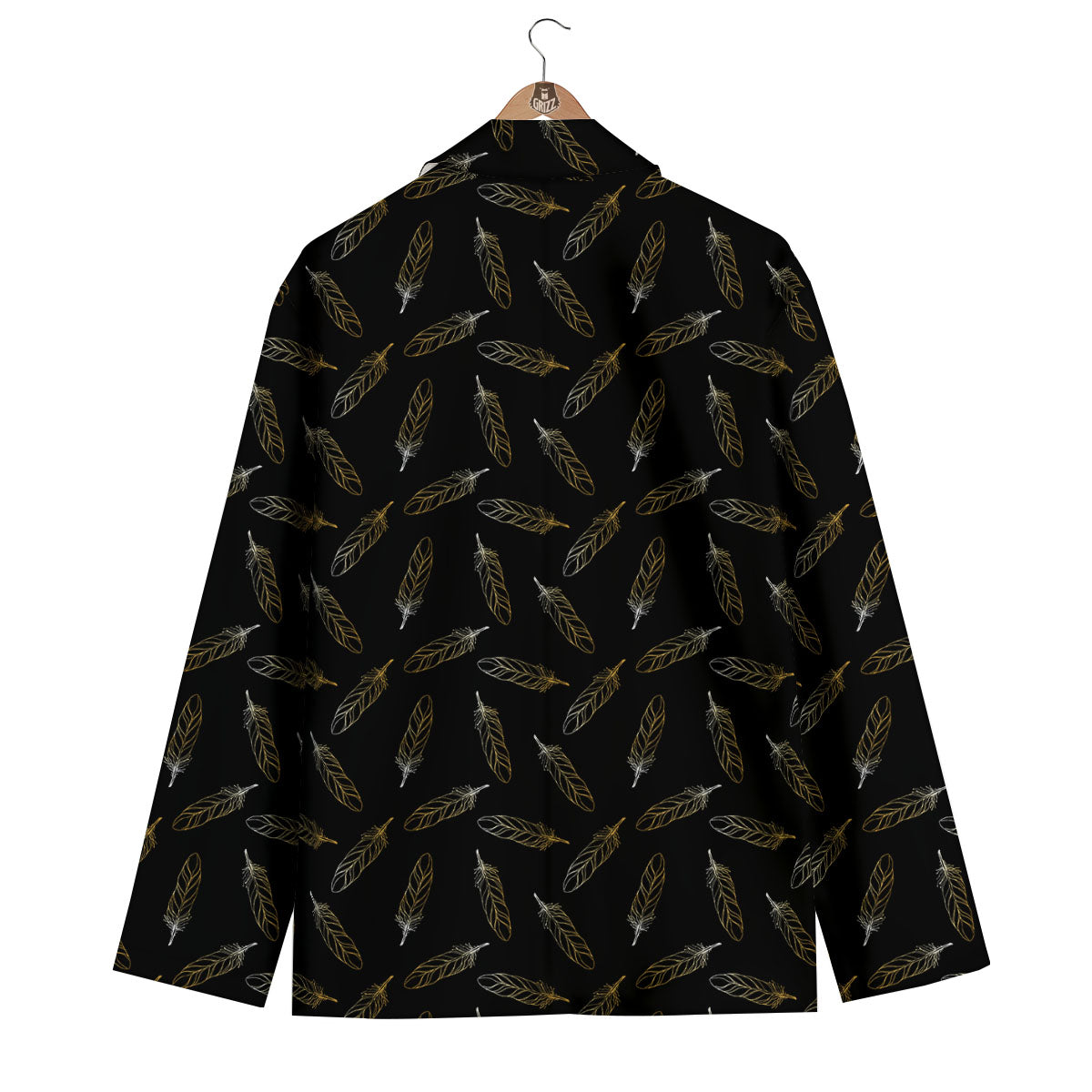 Feather Black And Gold Print Pattern Men's Blazer-grizzshop