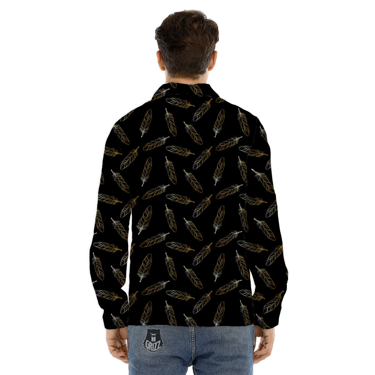 Feather Black And Gold Print Pattern Men's Dress Shirts-grizzshop