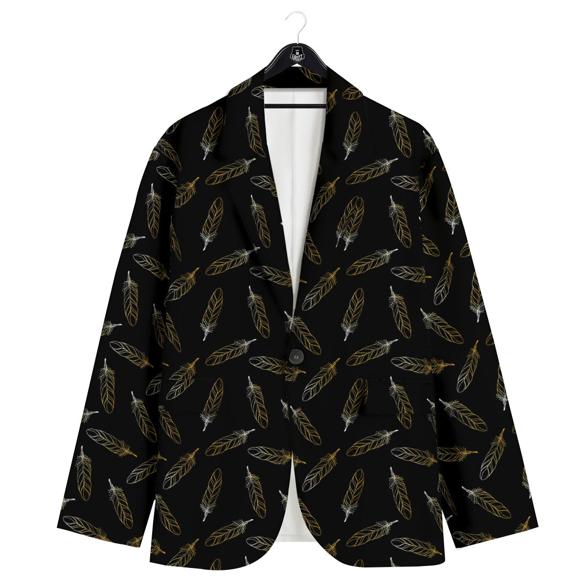 Feather Black And Gold Print Pattern Men's Sport Coat-grizzshop