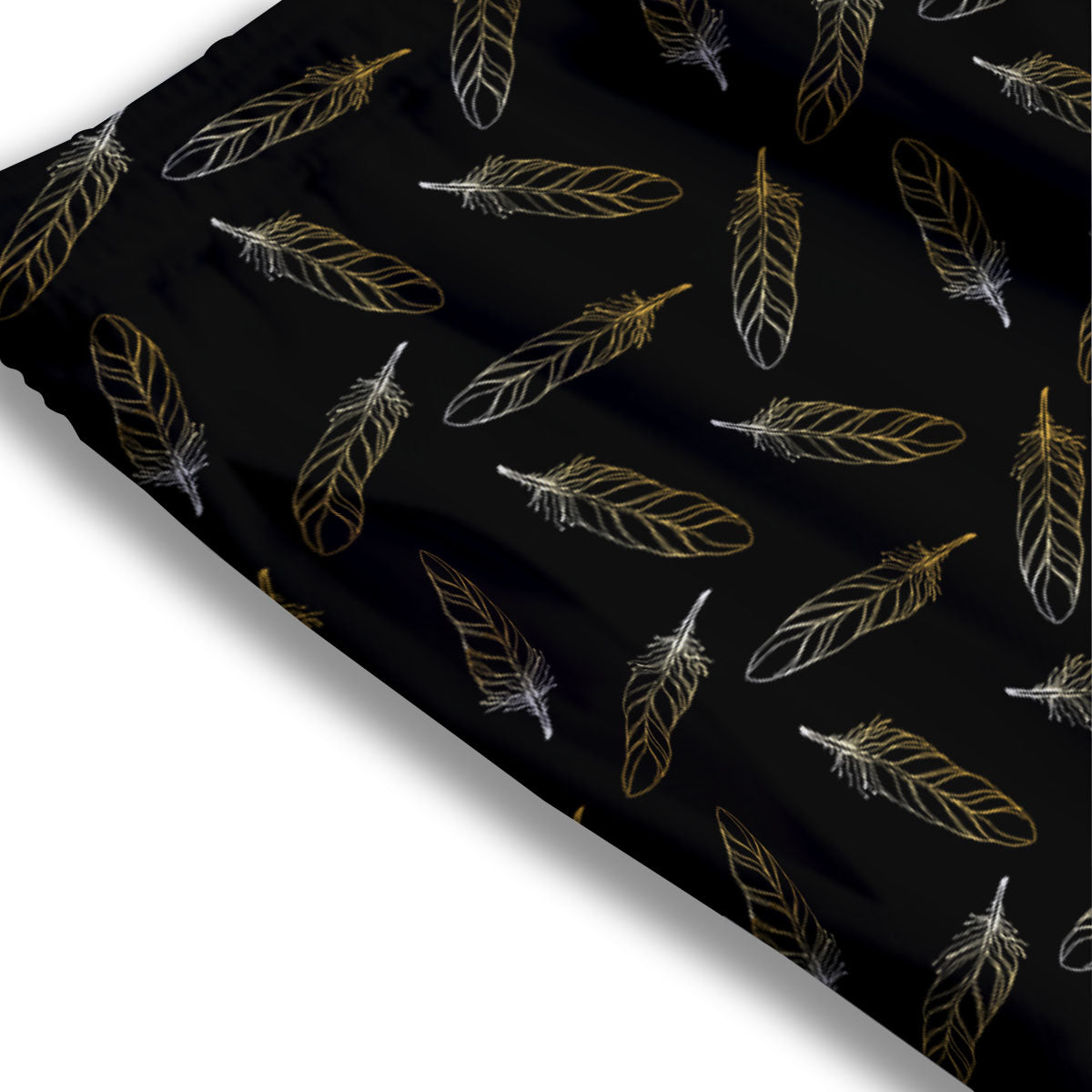Feather Black And Gold Print Pattern Mesh Shorts
