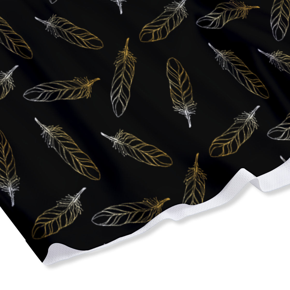Feather Black And Gold Print Pattern Mesh Shorts