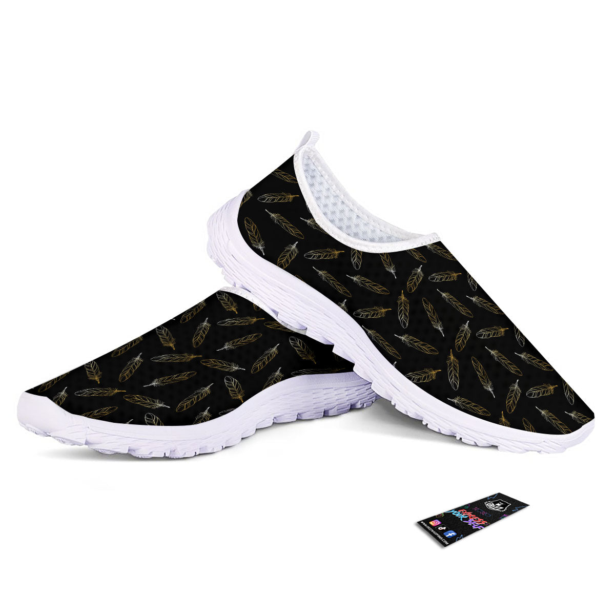 Feather Black And Gold Print Pattern Nurse Shoes-grizzshop