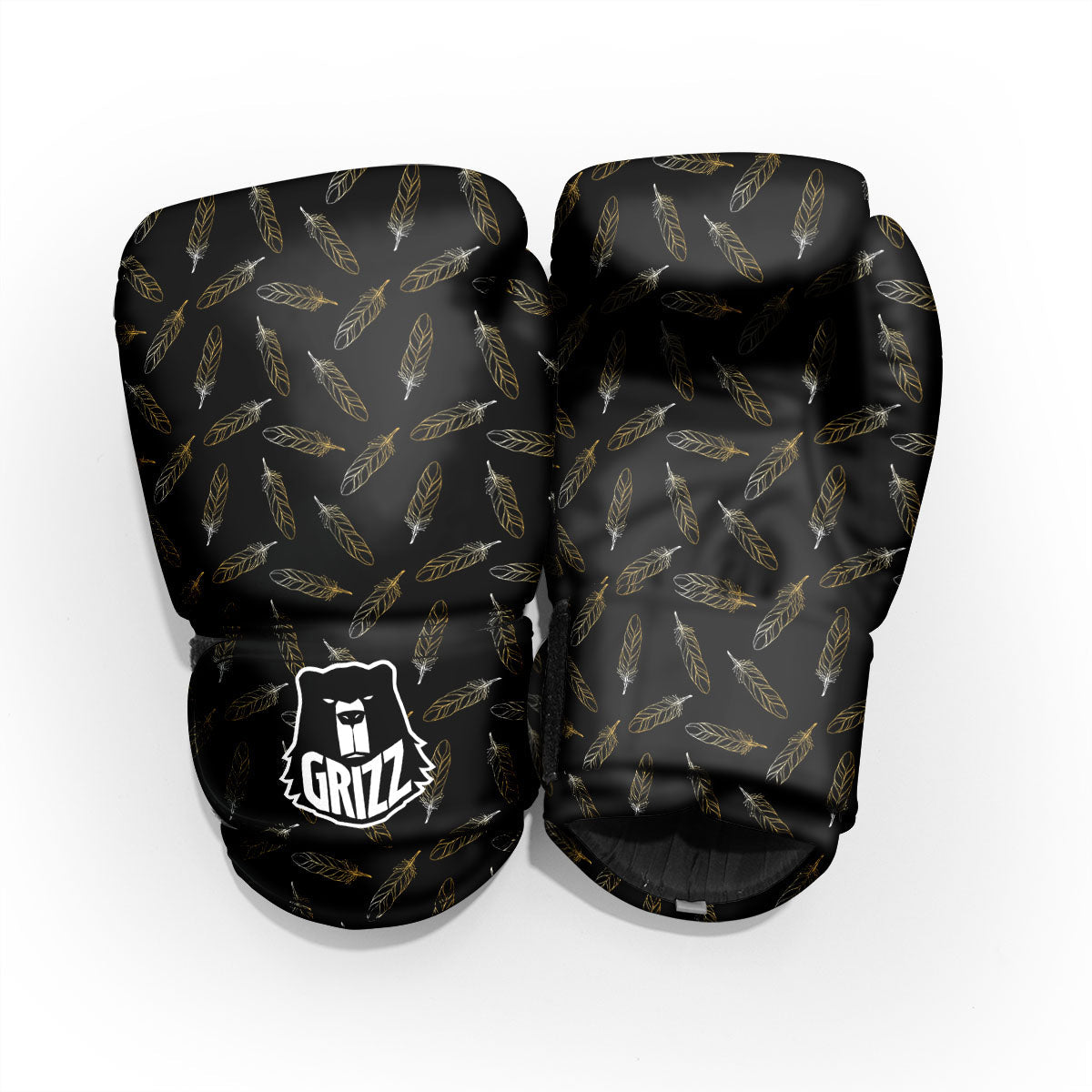 Feather Black And Gold Print Pattern Pro Boxing Glove