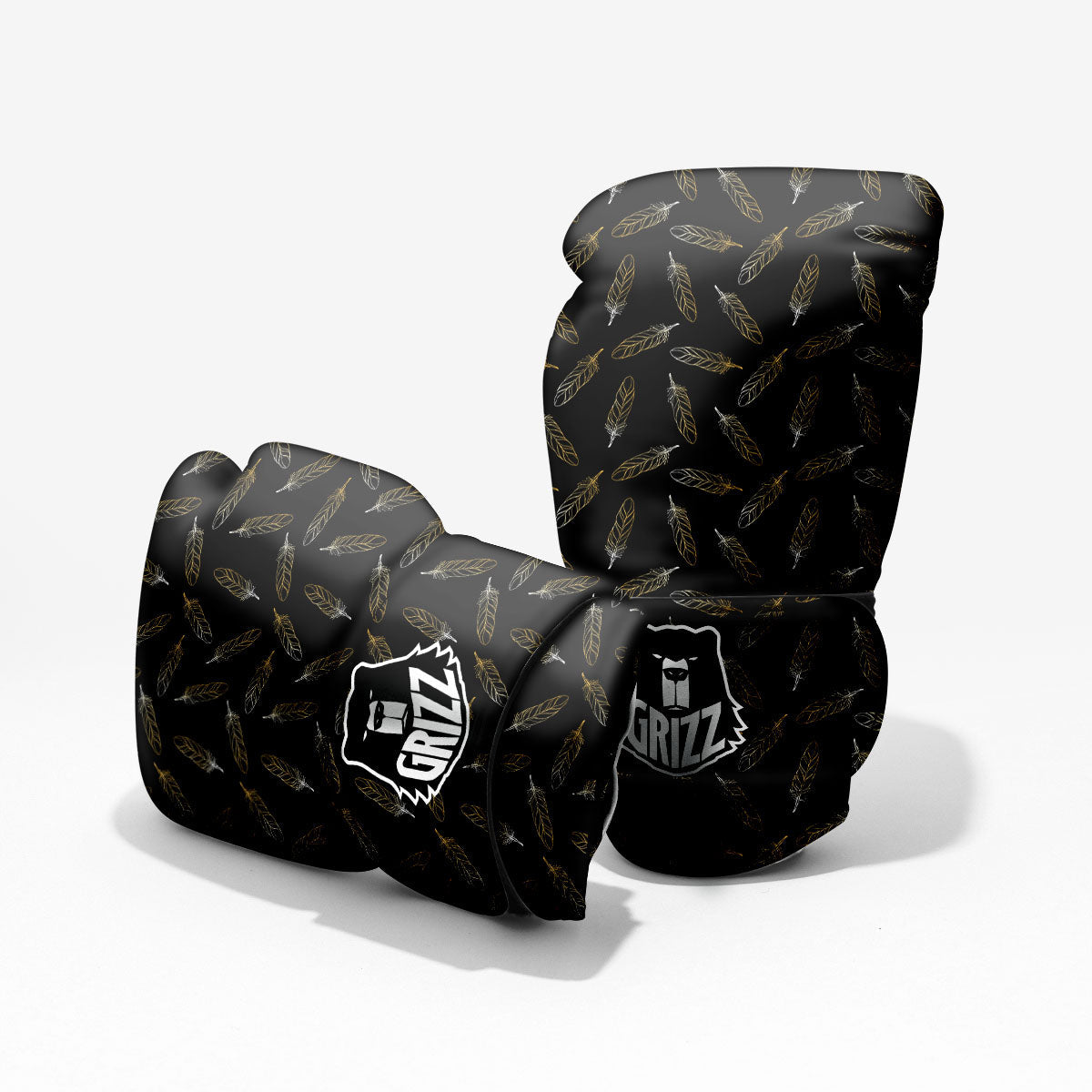 Feather Black And Gold Print Pattern Pro Boxing Glove