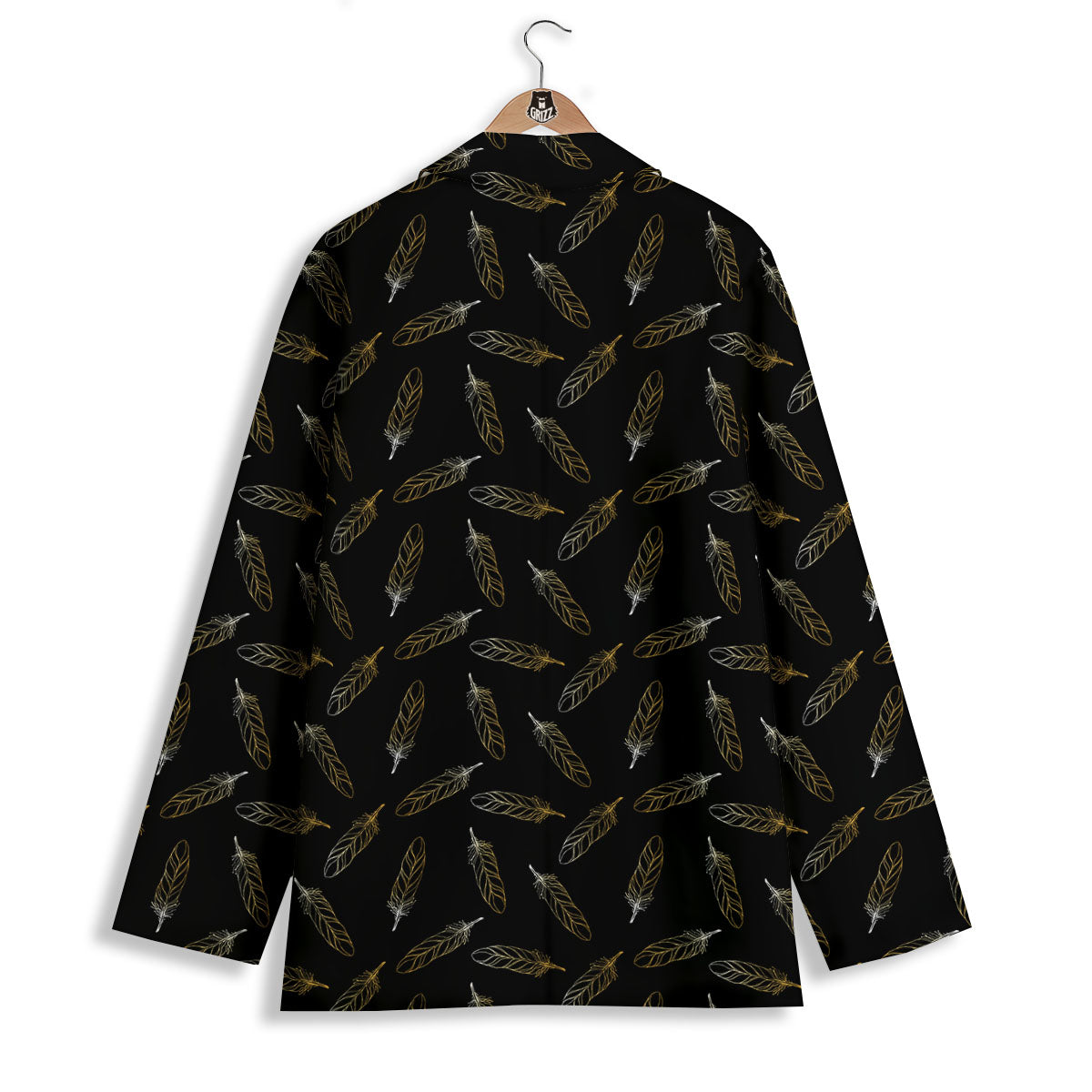 Feather Black And Gold Print Pattern Women's Blazer-grizzshop