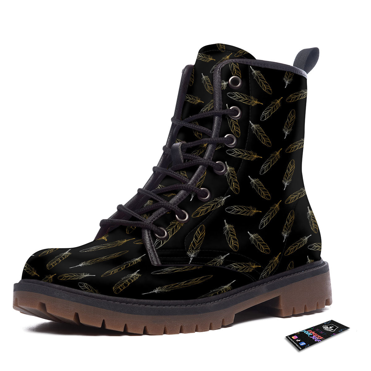 Feather Black And Gold Print Pattern Work Boots-grizzshop