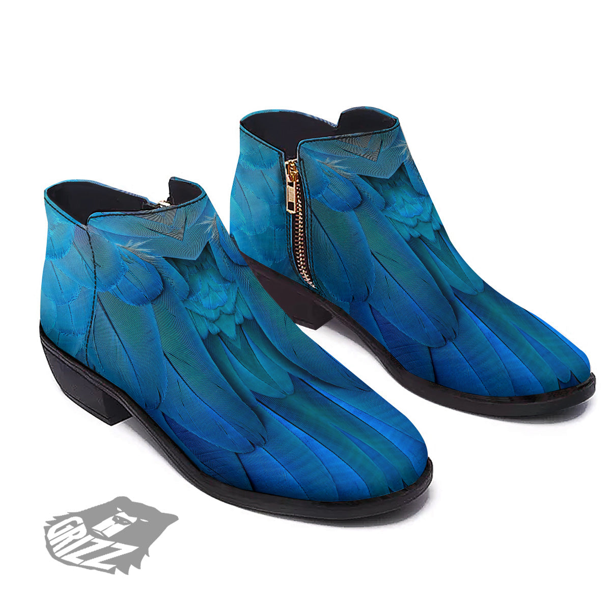 Feather Blue Print Ankle Boots-grizzshop
