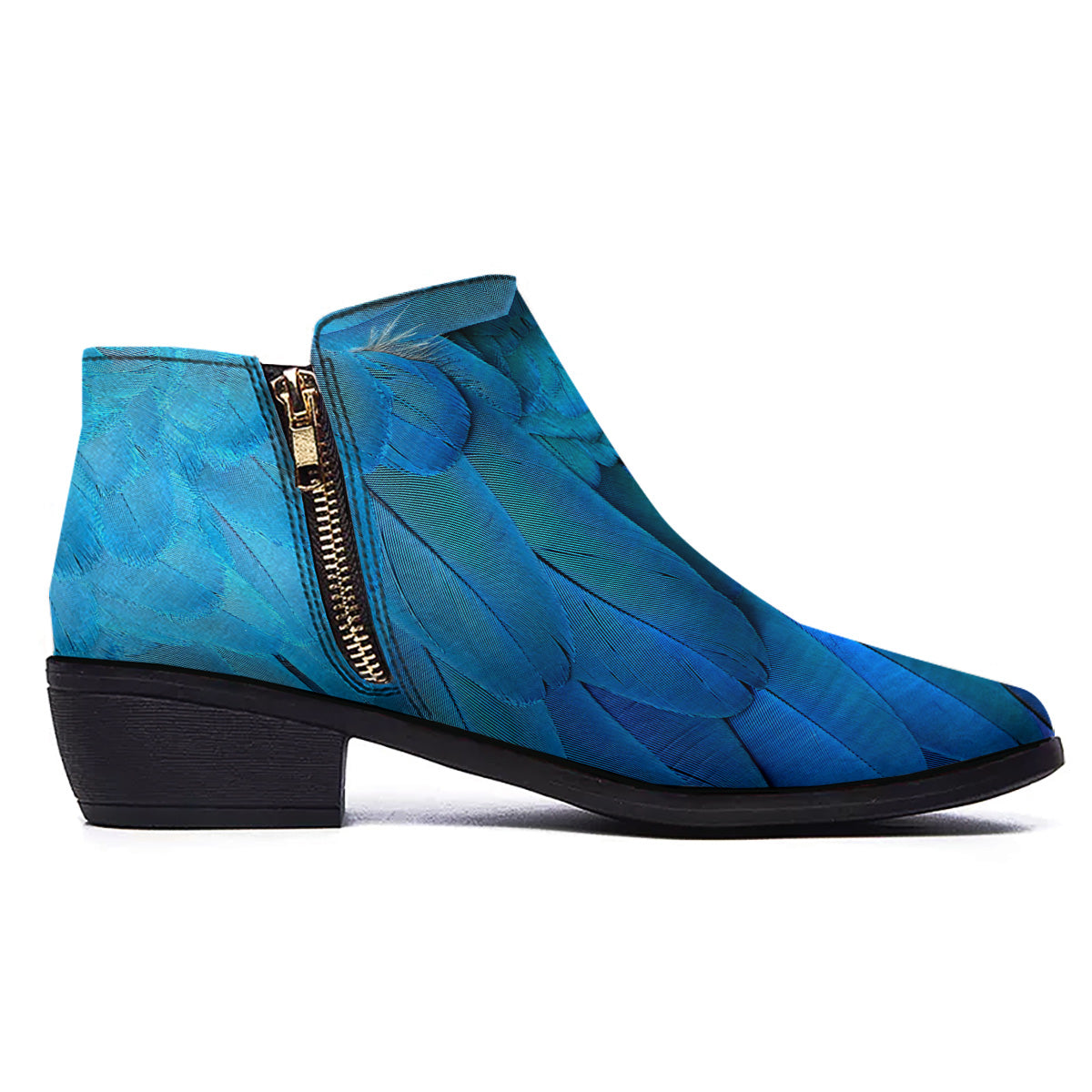 Feather Blue Print Ankle Boots-grizzshop