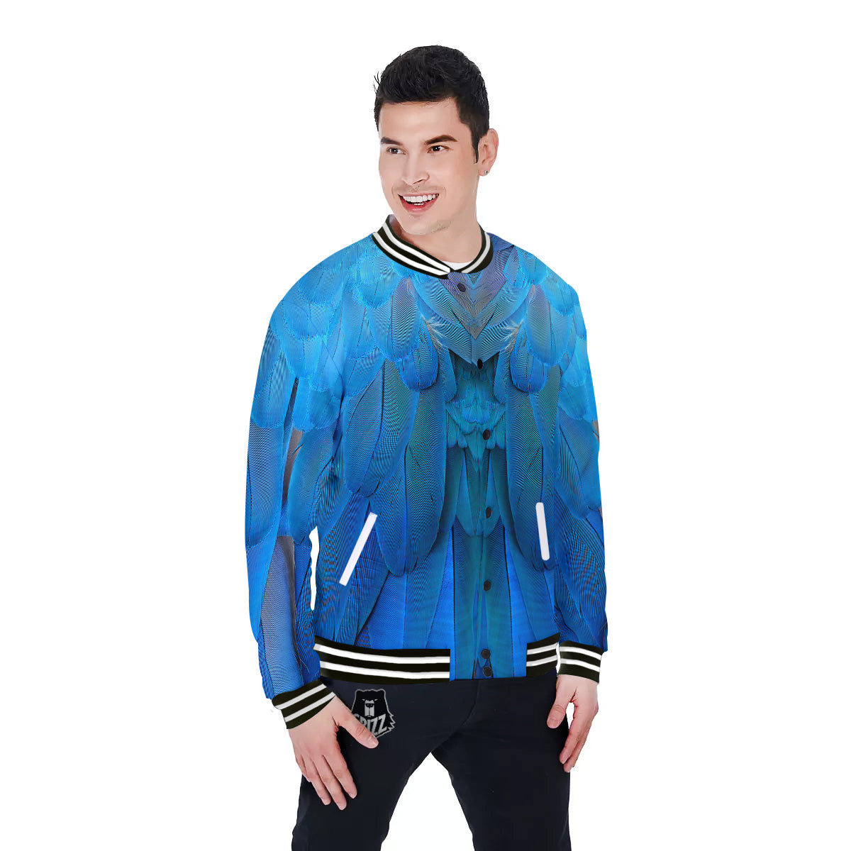 Feather Blue Print Baseball Jacket-grizzshop