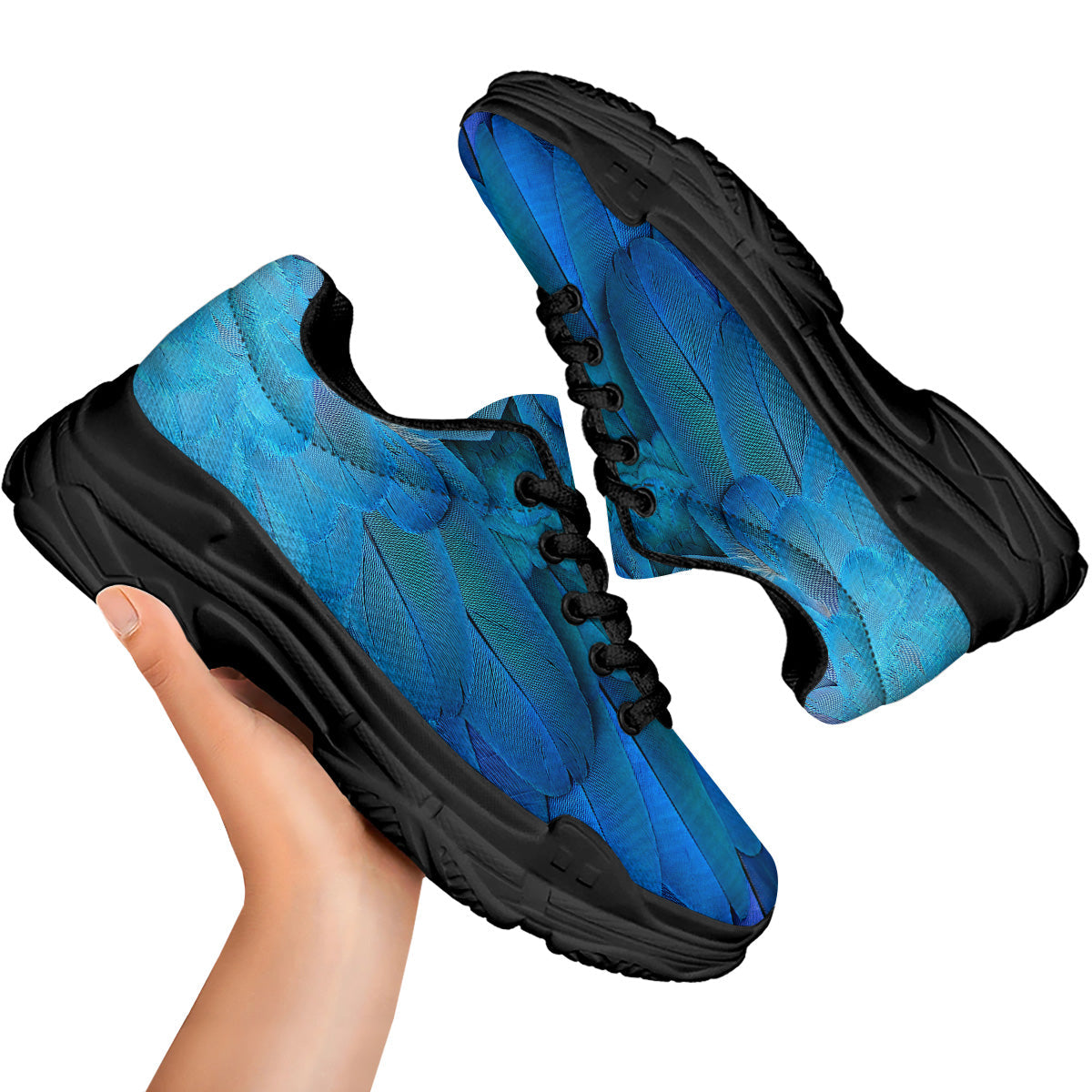 Feather Blue Print Black Chunky Shoes-grizzshop