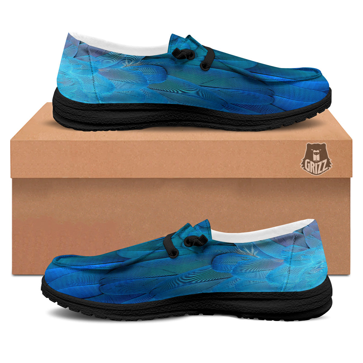 Feather Blue Print Black Loafers-grizzshop