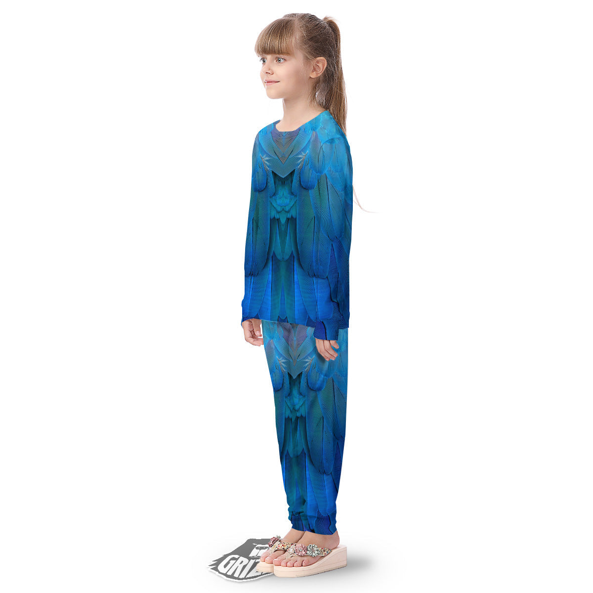 Feather Blue Print Kid's Pajamas-grizzshop