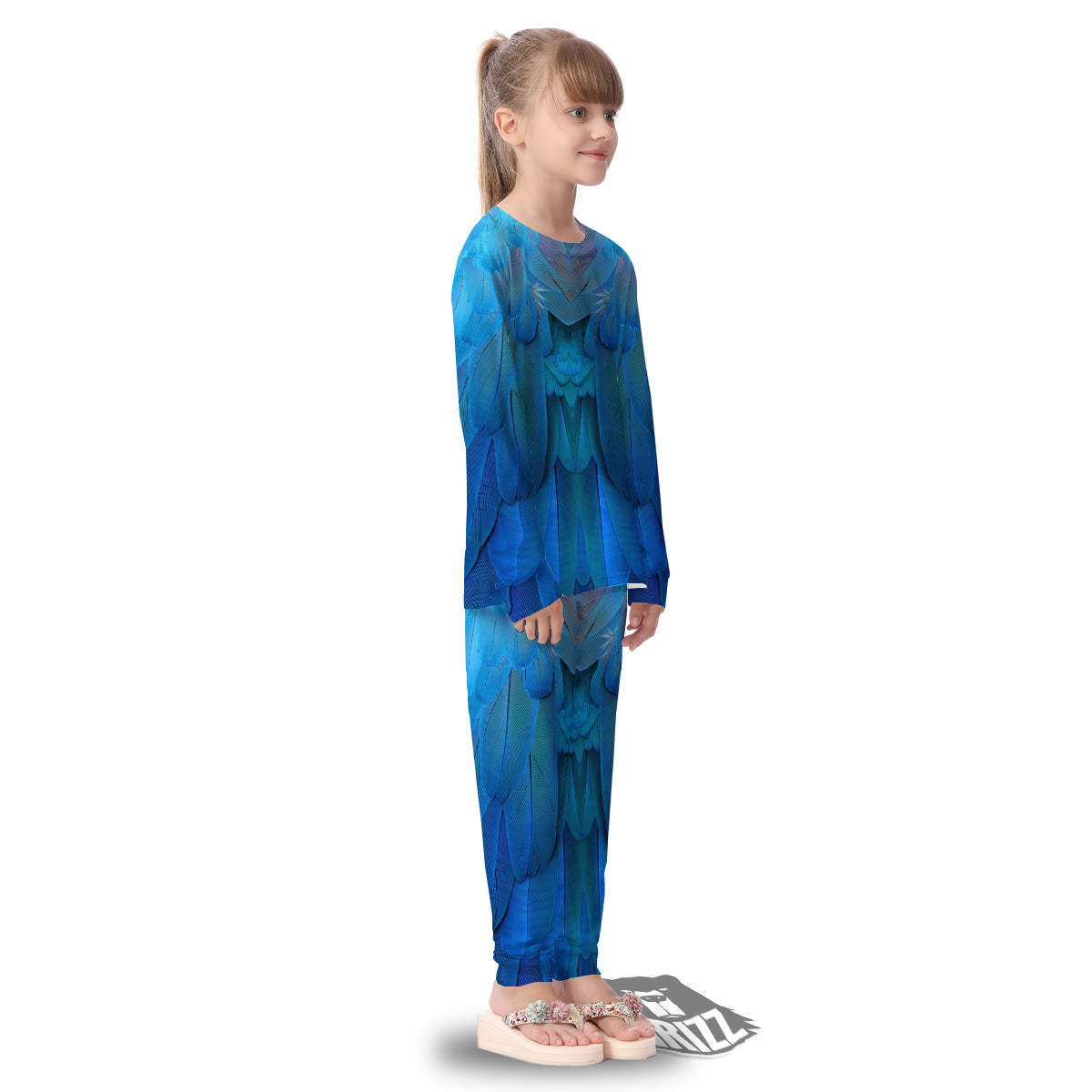Feather Blue Print Kid's Pajamas-grizzshop