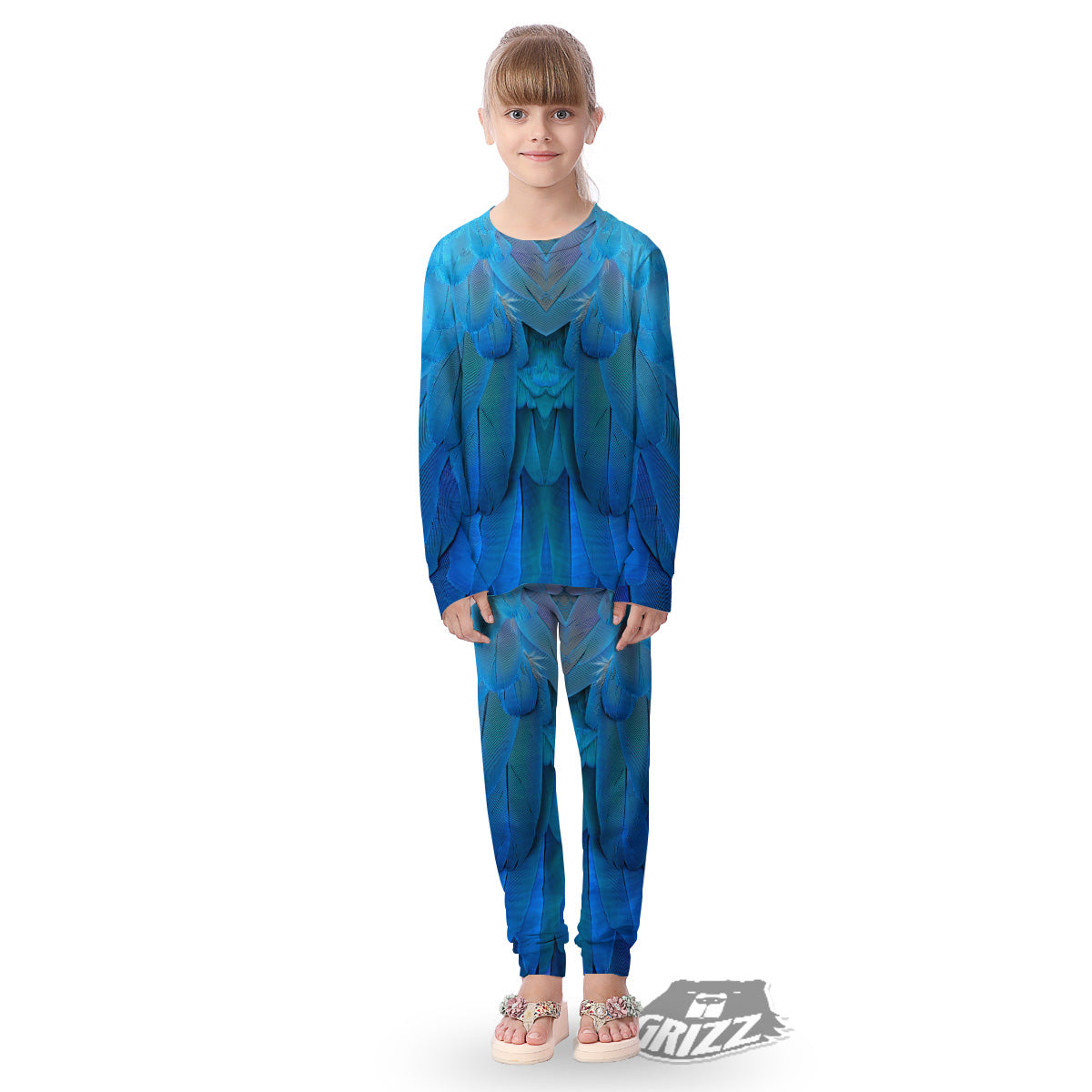 Feather Blue Print Kid's Pajamas-grizzshop