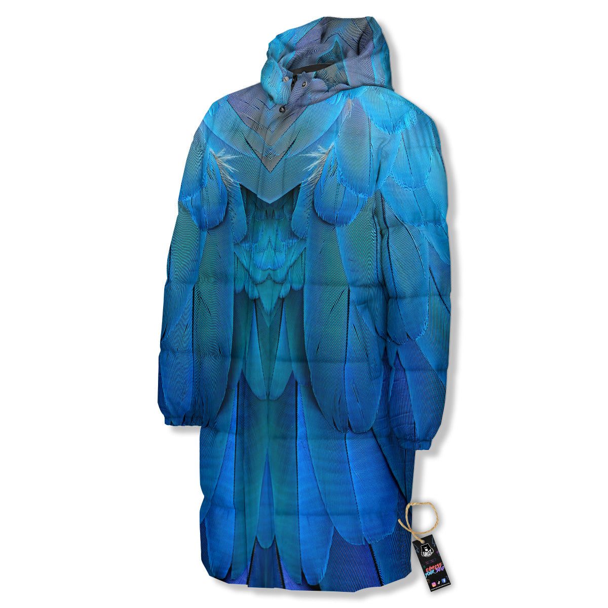 Feather Blue Print Long Down Jacket-grizzshop
