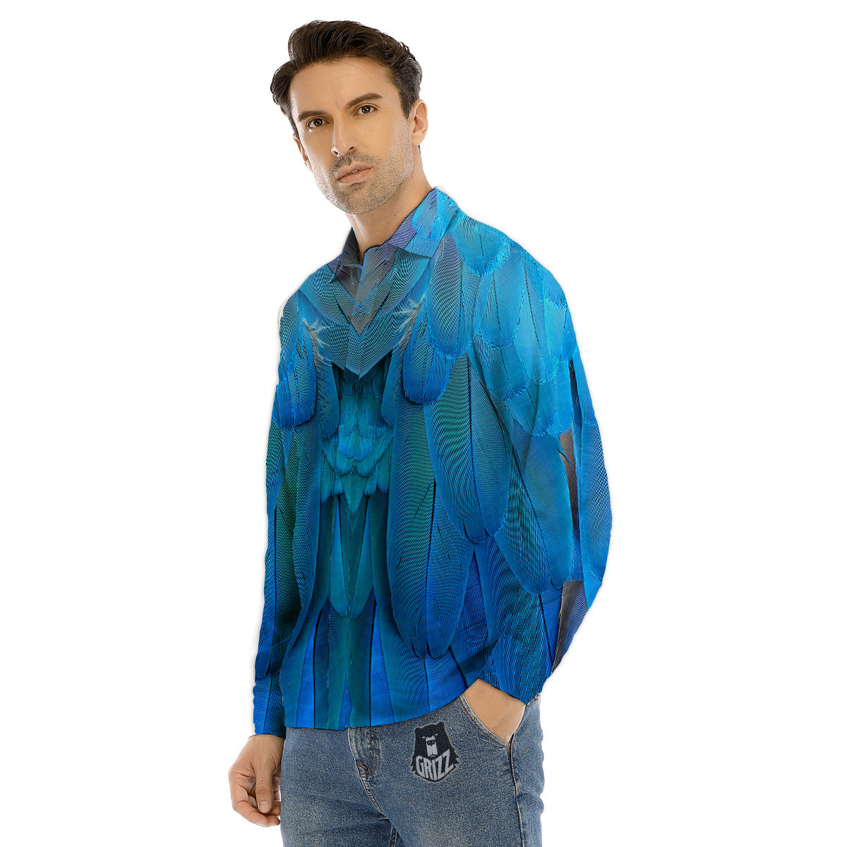Feather Blue Print Men's Dress Shirts-grizzshop