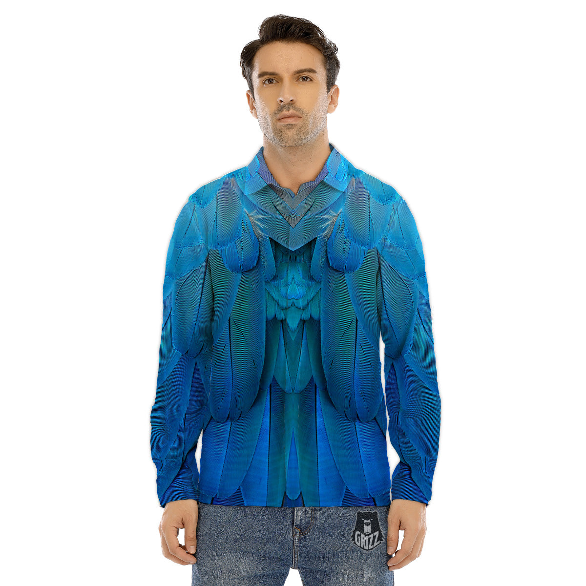 Feather Blue Print Men's Dress Shirts-grizzshop