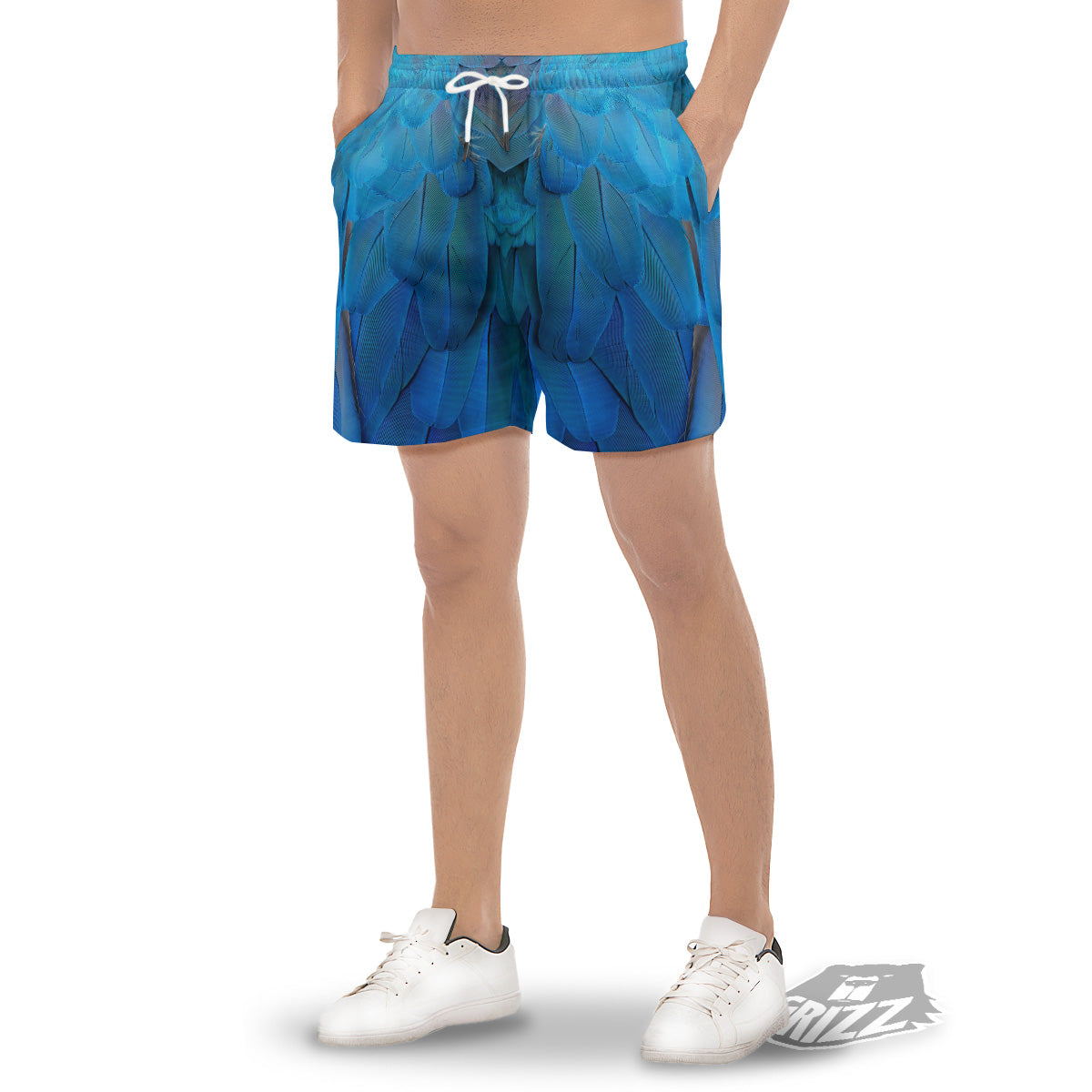 Feather Blue Print Men's Gym Shorts-grizzshop