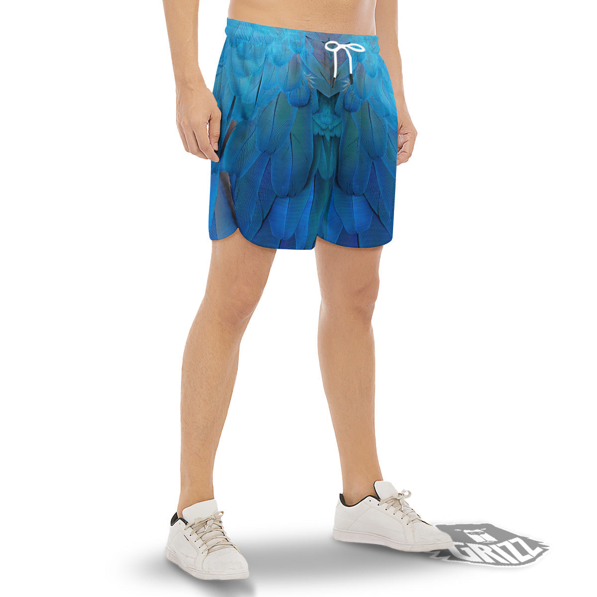 Feather Blue Print Men's Gym Shorts-grizzshop