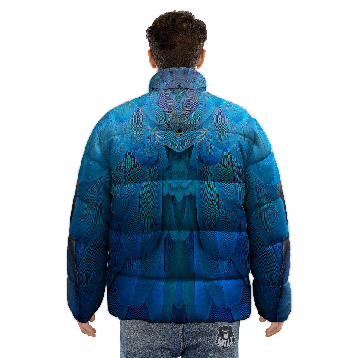 Feather Blue Print Puffer Jacket-grizzshop
