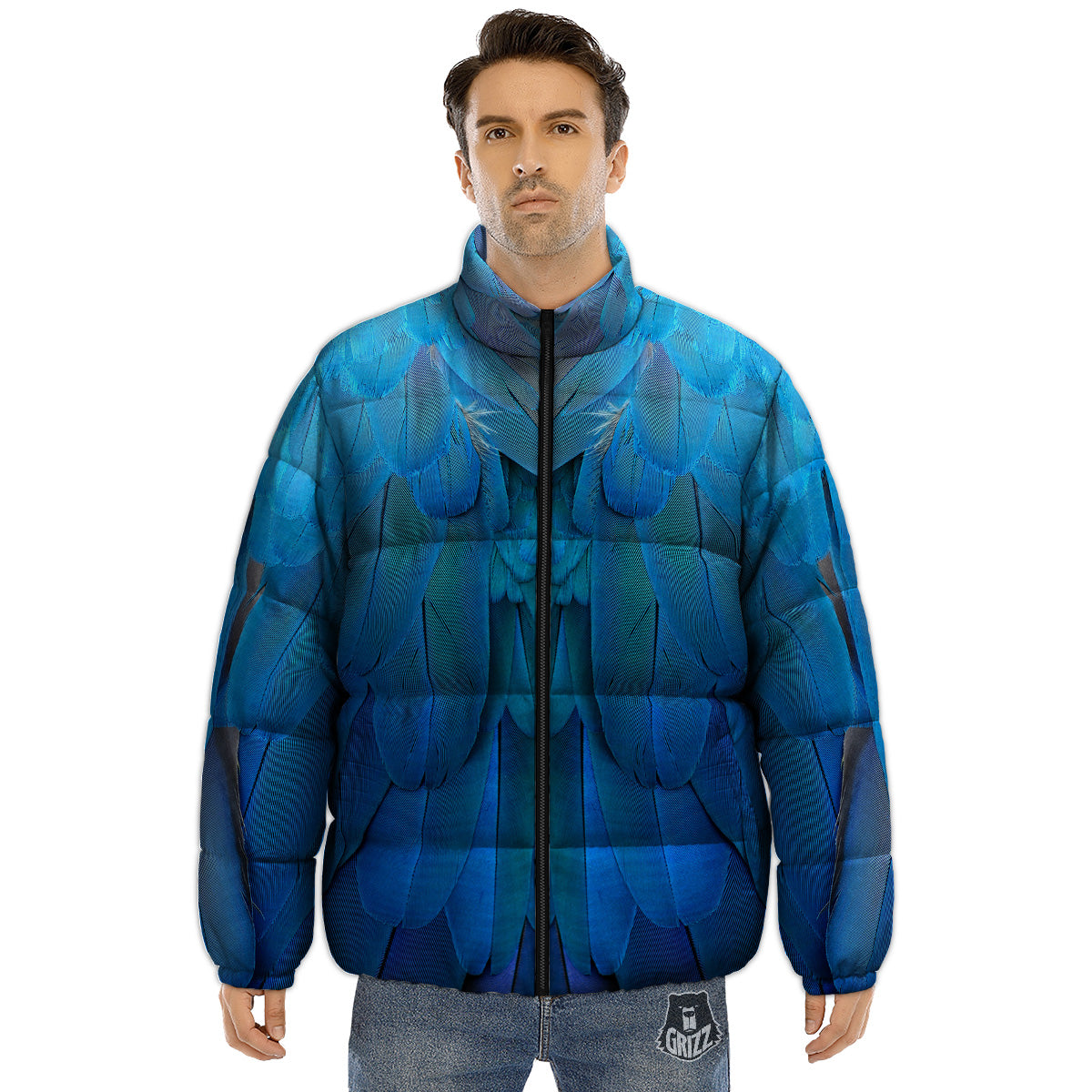 Feather Blue Print Puffer Jacket-grizzshop