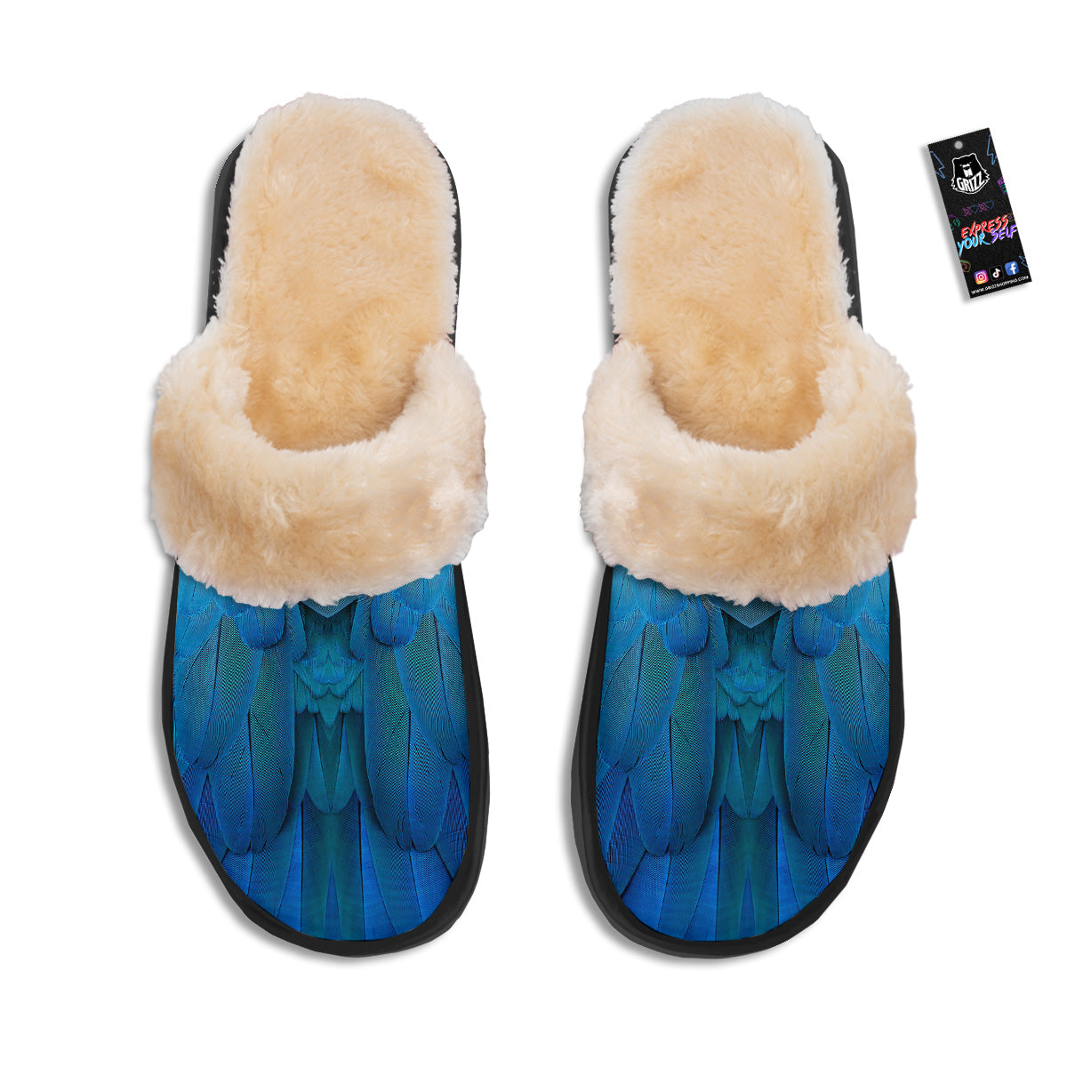 Feather Blue Print Slippers-grizzshop