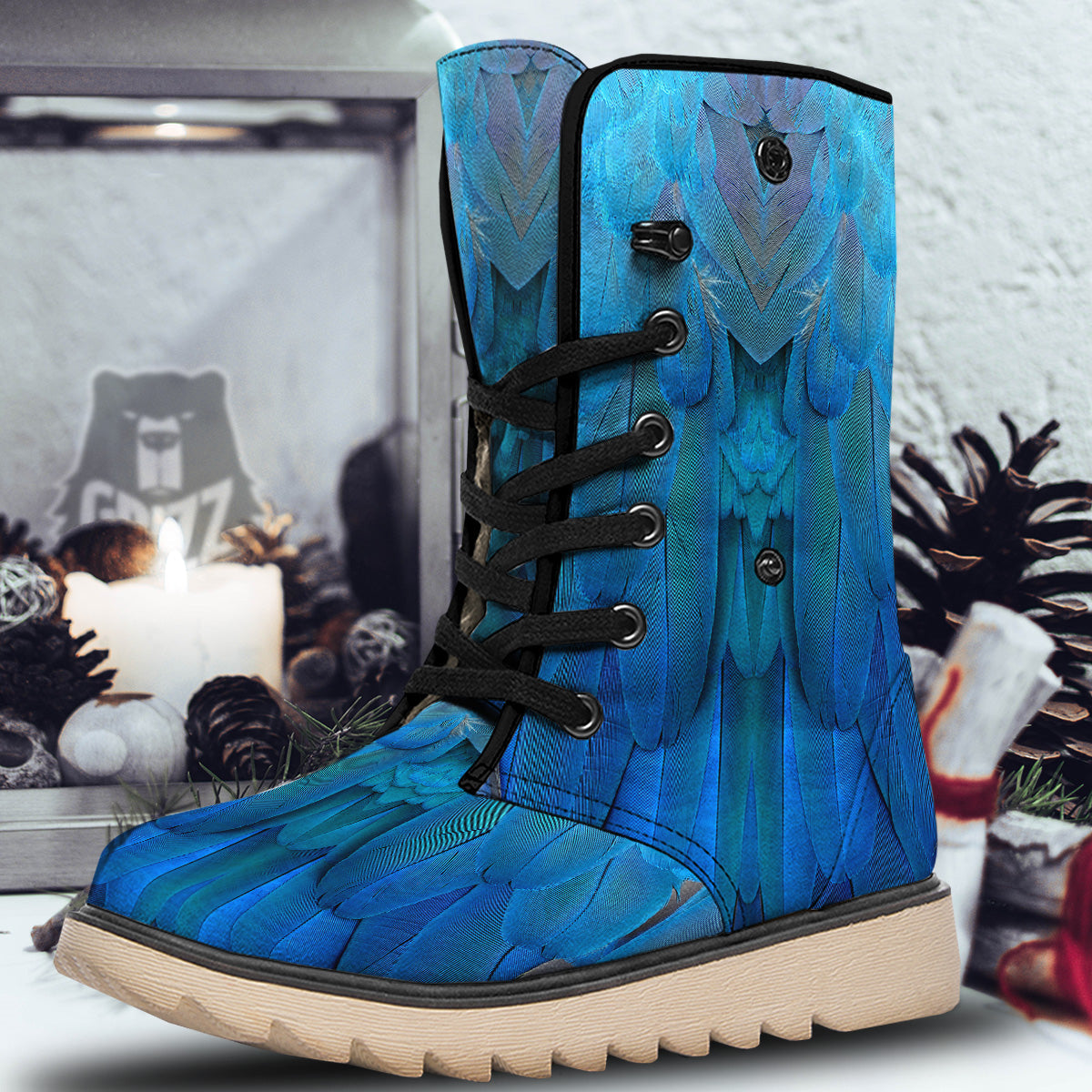 Feather Blue Print Snow Boots-grizzshop