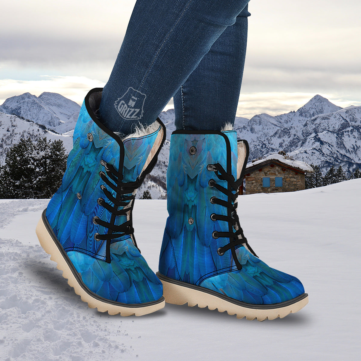Feather Blue Print Snow Boots-grizzshop