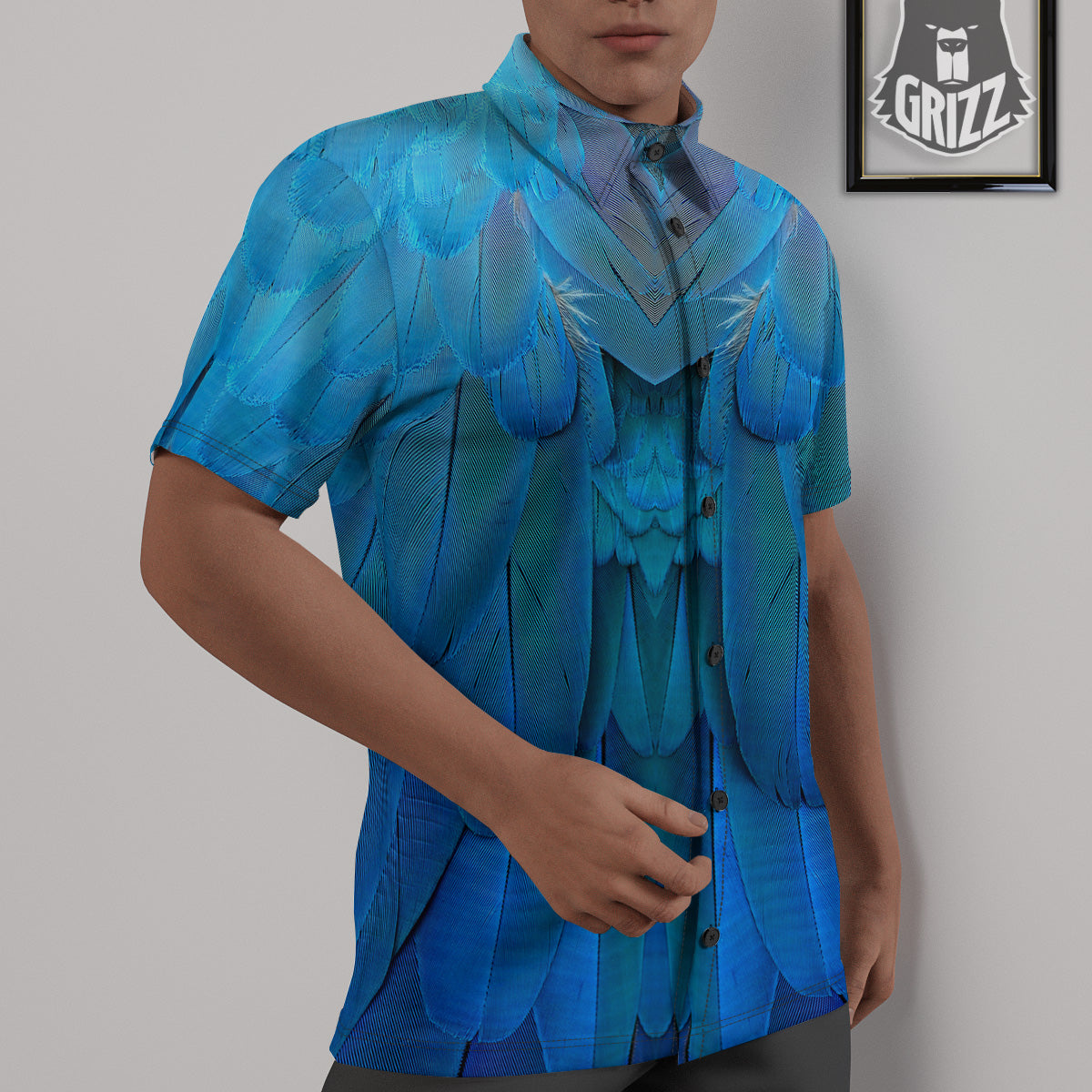 Feather Blue Print Untucked Shirts-grizzshop