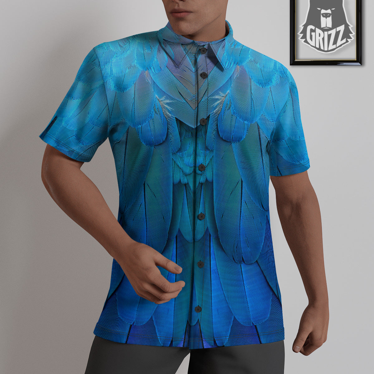 Feather Blue Print Untucked Shirts-grizzshop