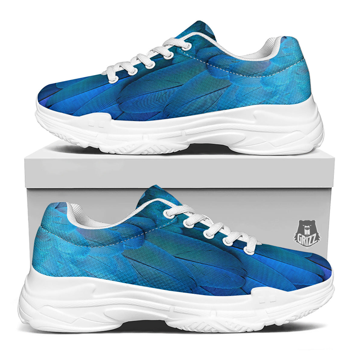 Feather Blue Print White Chunky Shoes-grizzshop